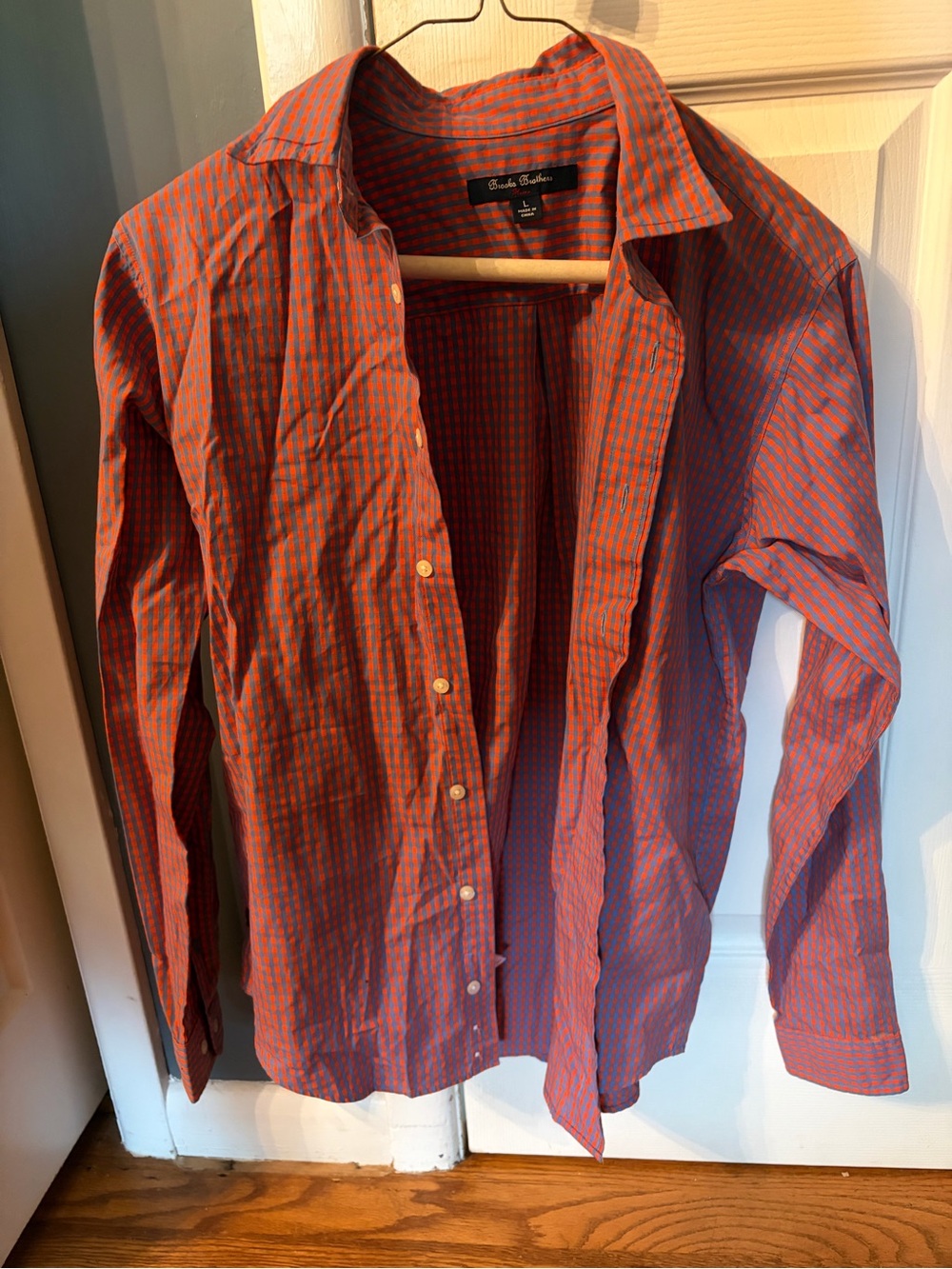 Brooks Brothers Orange and Blue Gingham Button-Down Shirt
